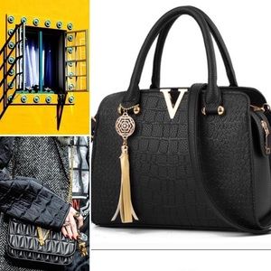 Croc Satchel Purse, top handle + crossbody strap
